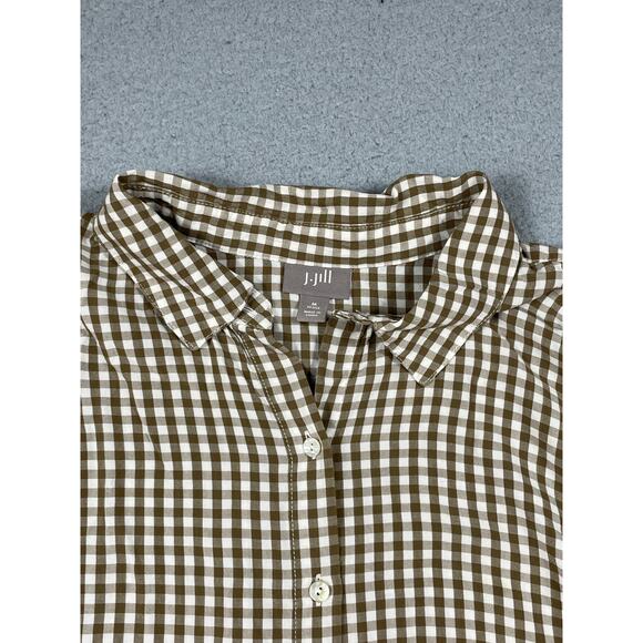 J. Jill Womens Size M petite Brown Cream Gingham Button Up Shirt - Picture 6 of 10